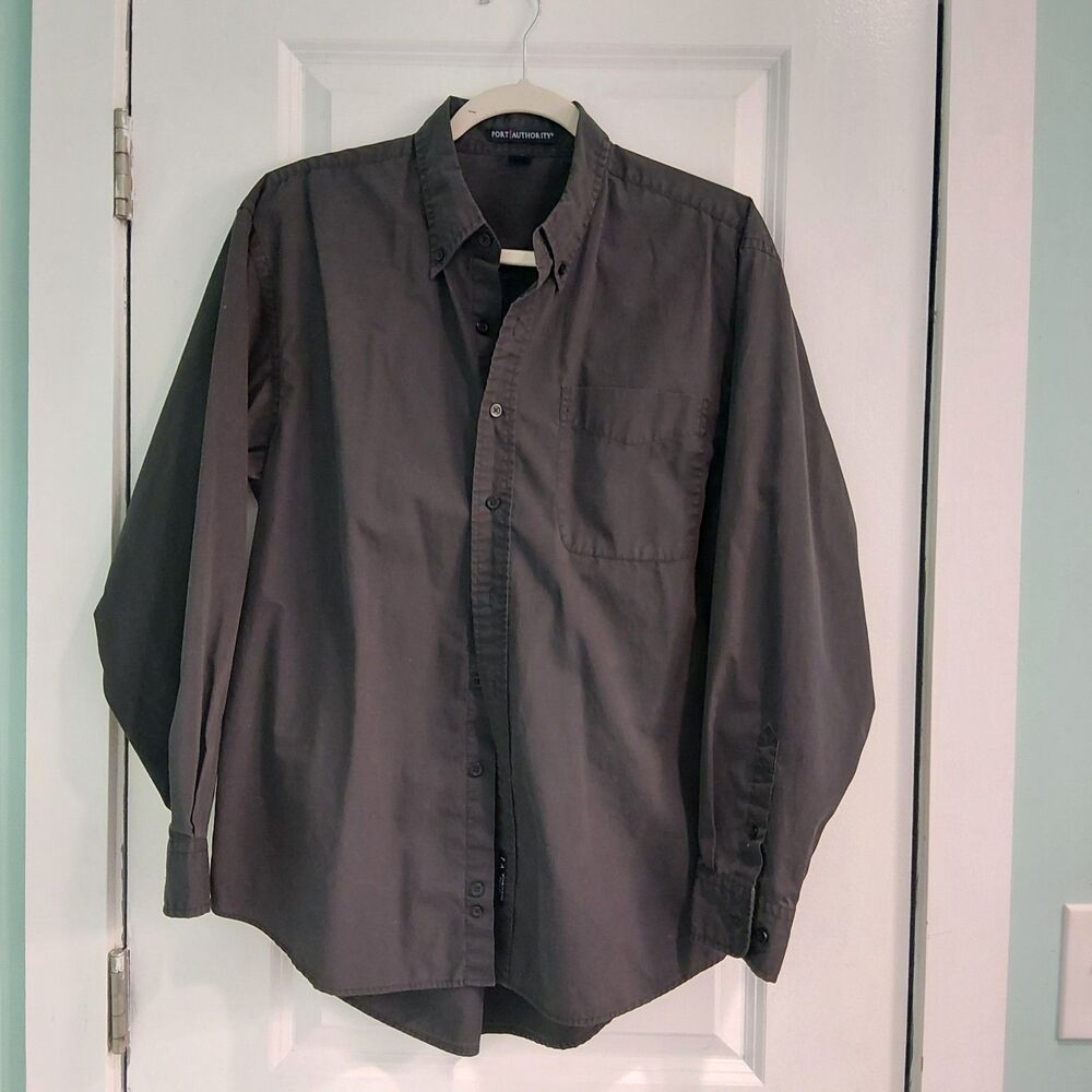 Port Authority men's button down shirt Graphite Charcoal Gray Long Sleeve
